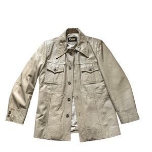 Vintage 1970's Cream Real Leather Jacket Sz 40 Med Unisex